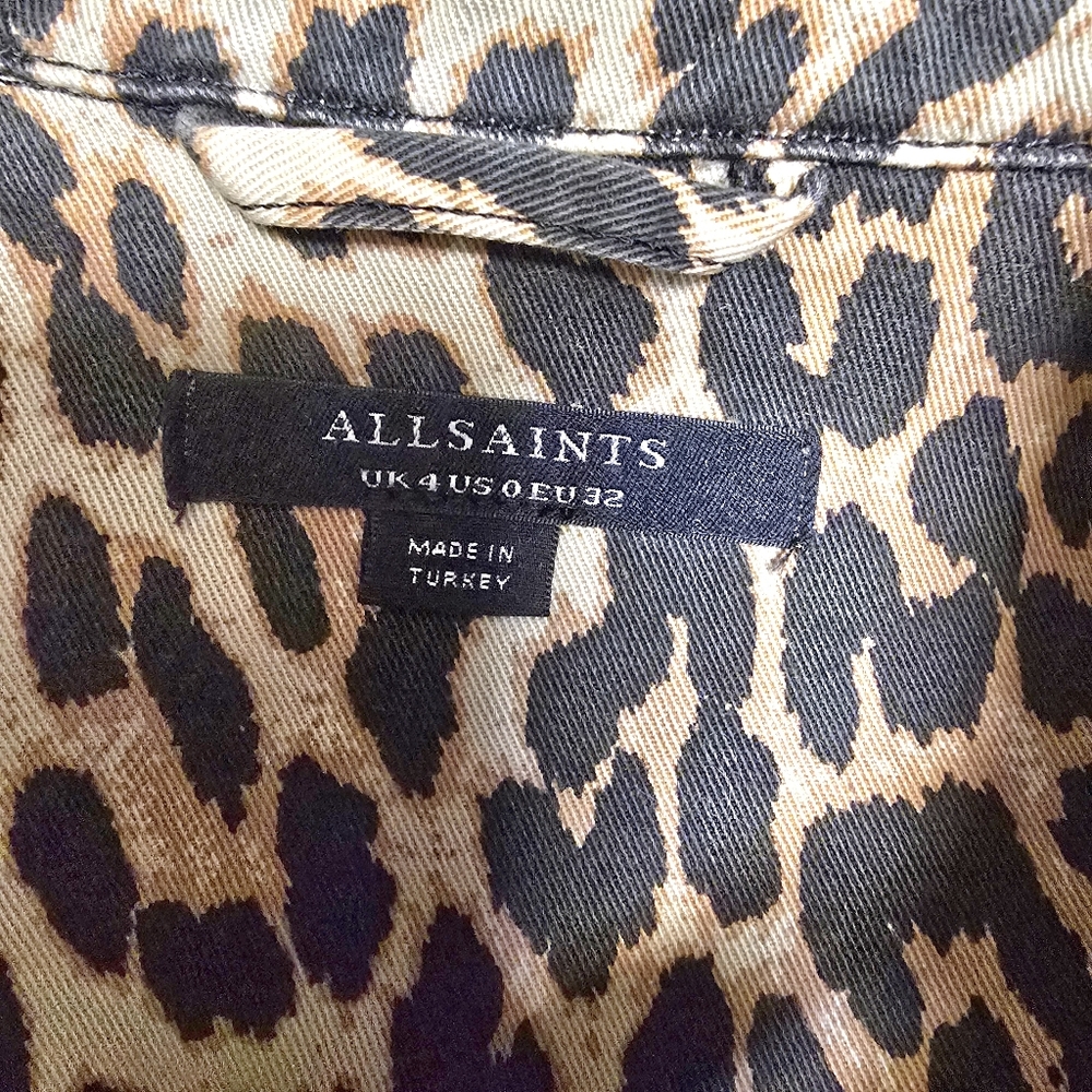 ALLSAINTS Ezra Leopard Print Snap Long Sleeved Jacket Top Size 0 - Picture 8 of 8